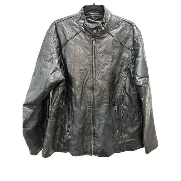 Andrew Michael Black Leather Jacket Size 1XL Quilted Pattern-Rope Accent- Moto - Picture 1 of 11